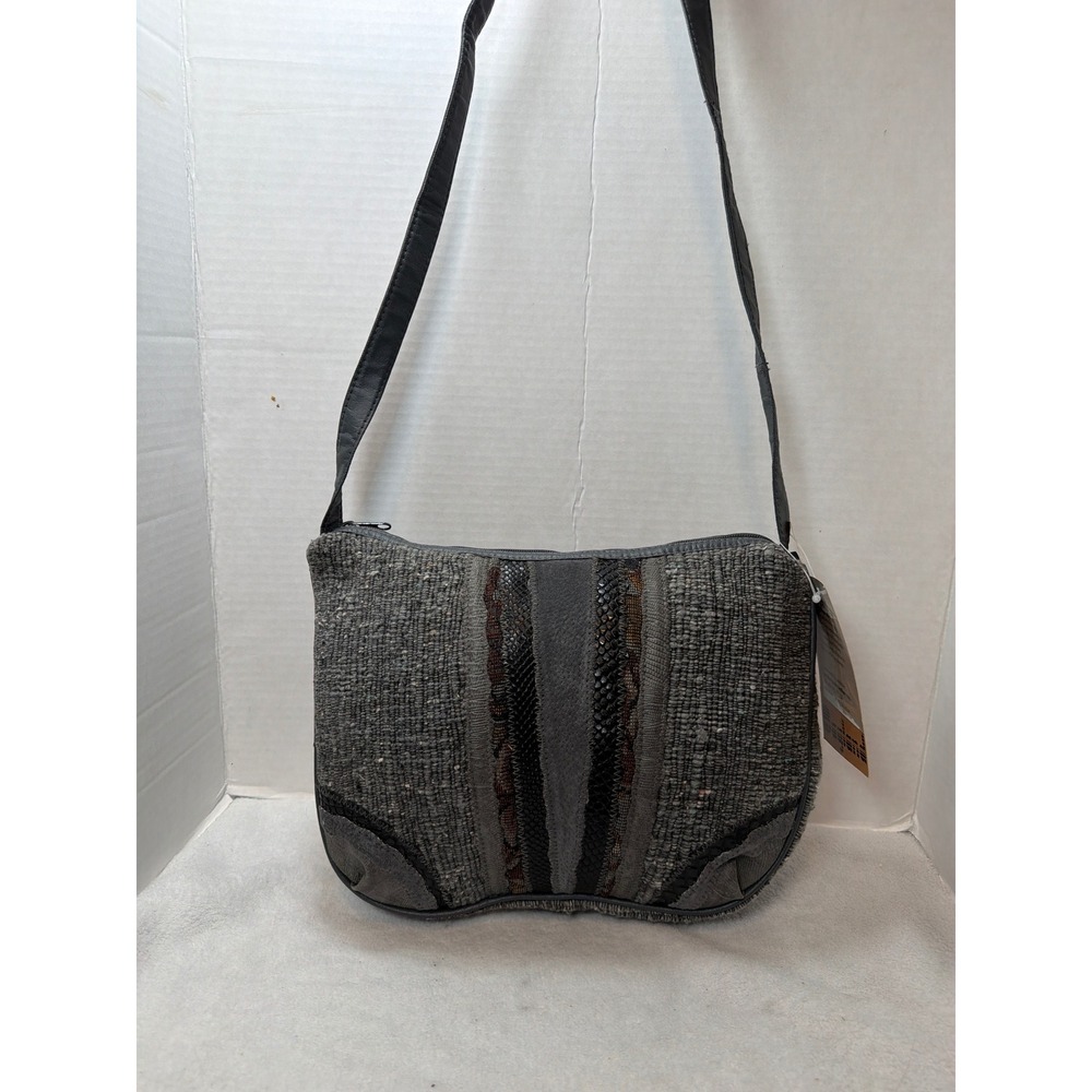 NWT VTG 80/90s Bagland Banja Collage Shoulder Bag Grey Hand Woven w Suede